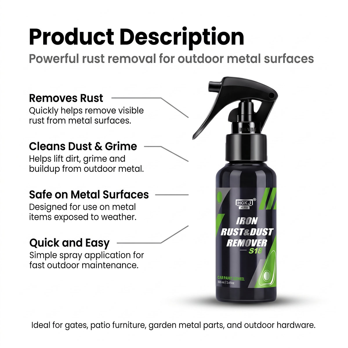 Stowforge rust remover spray for metal tools and car wheels