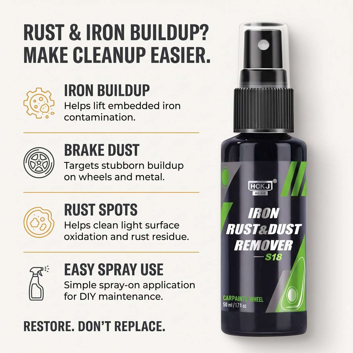 Rust remover spray for metal tools and hardware