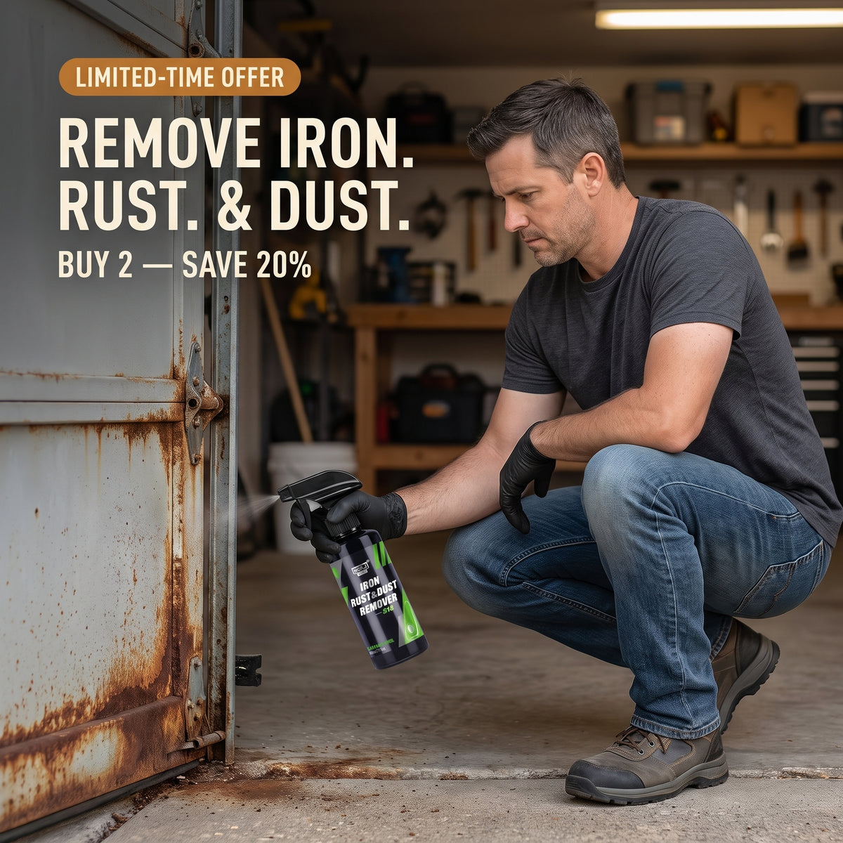 Spray-on rust remover turning purple as it dissolves iron particles