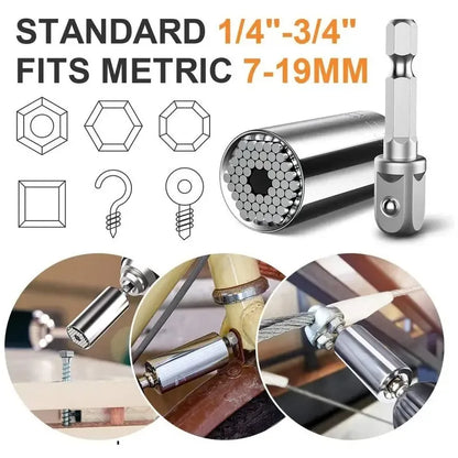 Universal Socket Wrench Head Set Sleeve Gadget 7-19mm Power Drill Adapter Spanner Key Nut Magic Grip Multi Hand Tools multitool